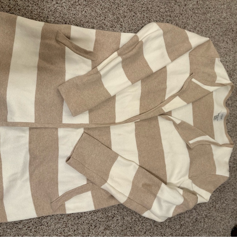 J Crew Striped Beige and White Cardigan size M